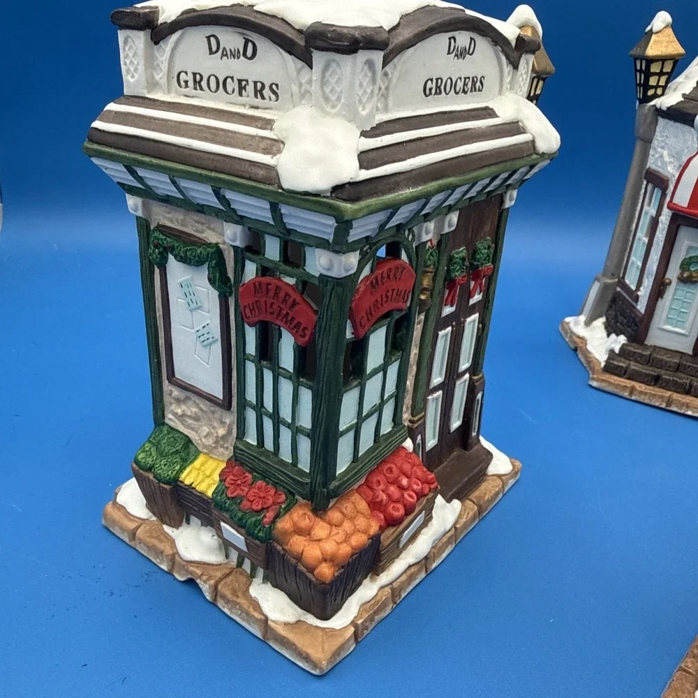 Vintage 1990's Mercuries Christmas Village -set Of 5 Stores w/ Light Cord